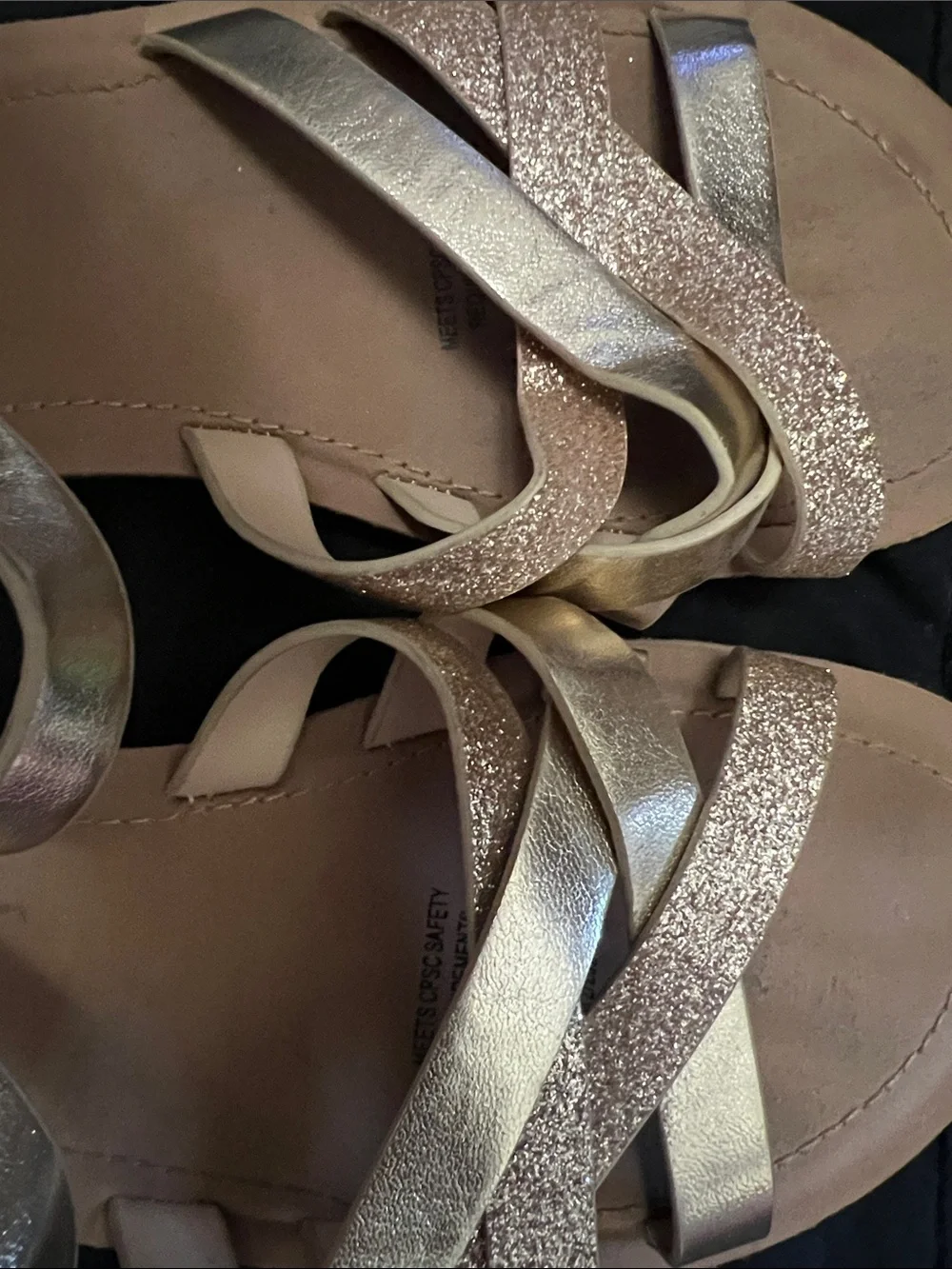 Girls' Metallic Gold Strappy Sandals with Glitter Accents